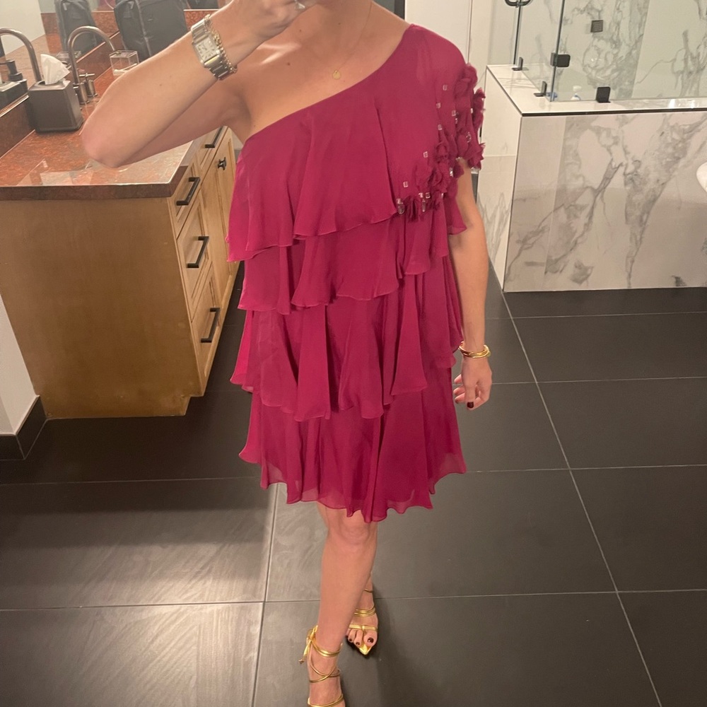 Rebecca Taylor -One shoulder burgundy/purple dress flower appliques and beading